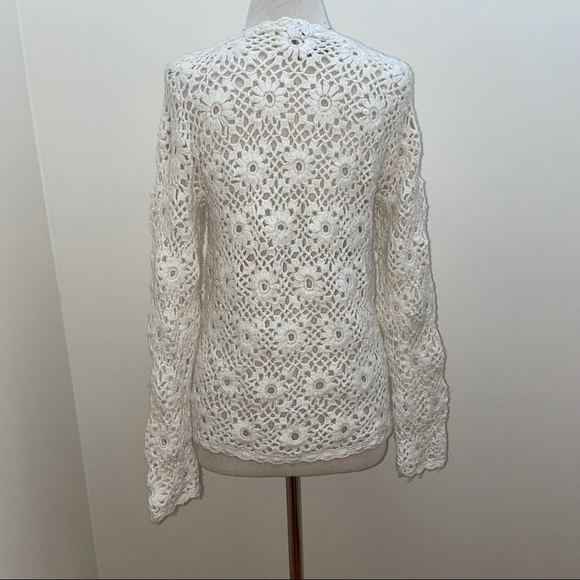 EXPRESS Handknit Open Knit Cream Ivory  granny chic Crochet Wool  Sweater Small - Picture 3 of 13